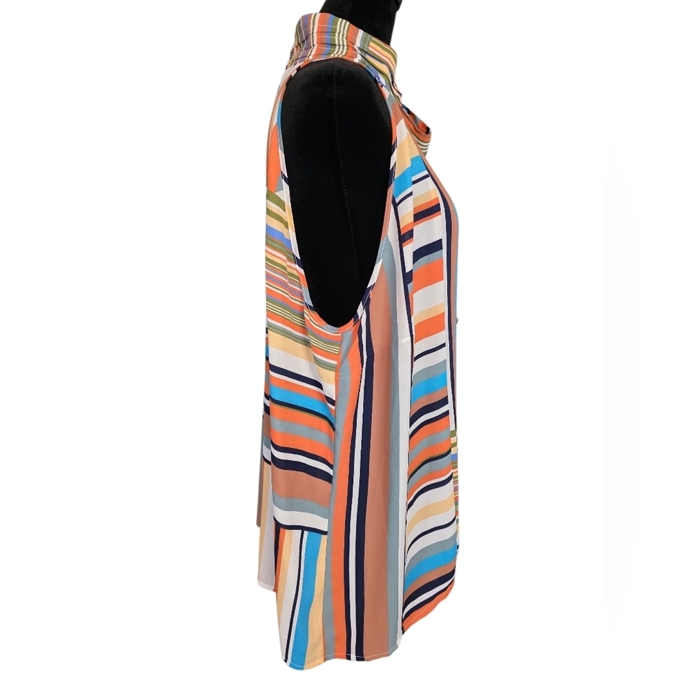NY&C 7th Avenue Studio Striped Sleeveless Scarf Tie-Neck Blouse XL Flowy Pleated - Picture 4 of 9